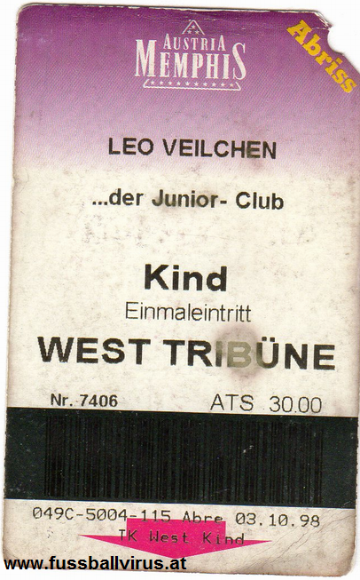 Eintrittskarte FK Austria Wien 1998