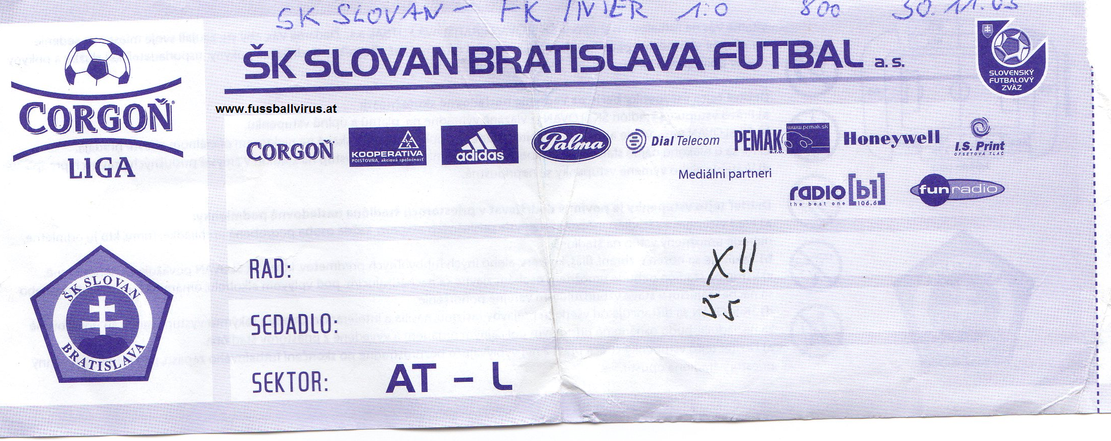 30.11. SK Slovan Bratislava - Inter Bratislava